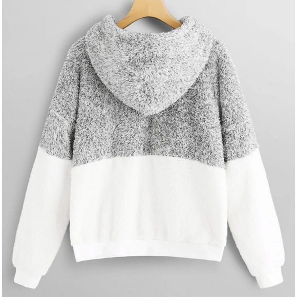 PLUS colorblock teddy pullover drawstring hoodie - Picture 2 of 6